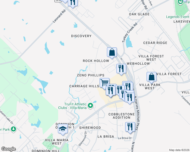 map of restaurants, bars, coffee shops, grocery stores, and more near 1745 Rock Hollow Loop in Bryan