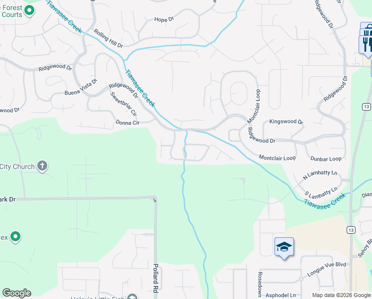 map of restaurants, bars, coffee shops, grocery stores, and more near 113 Creekside Drive in Daphne