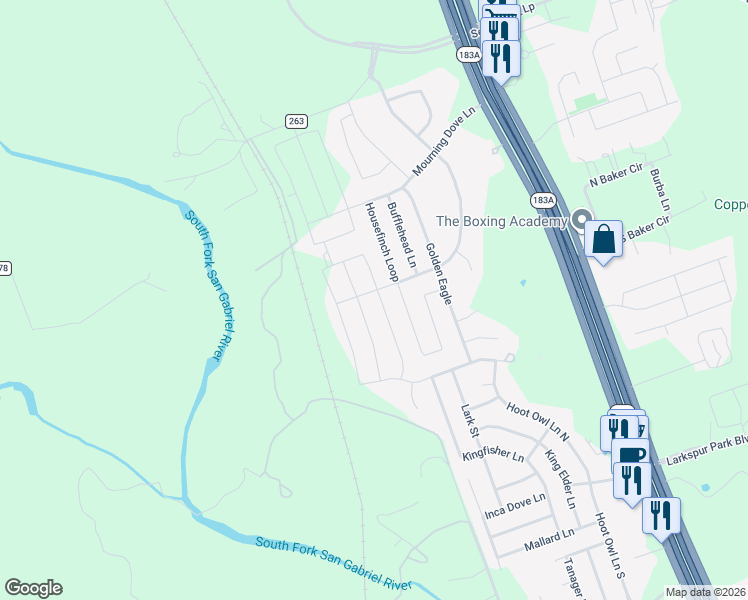 map of restaurants, bars, coffee shops, grocery stores, and more near 197 Spotted Rail Ridge in Leander