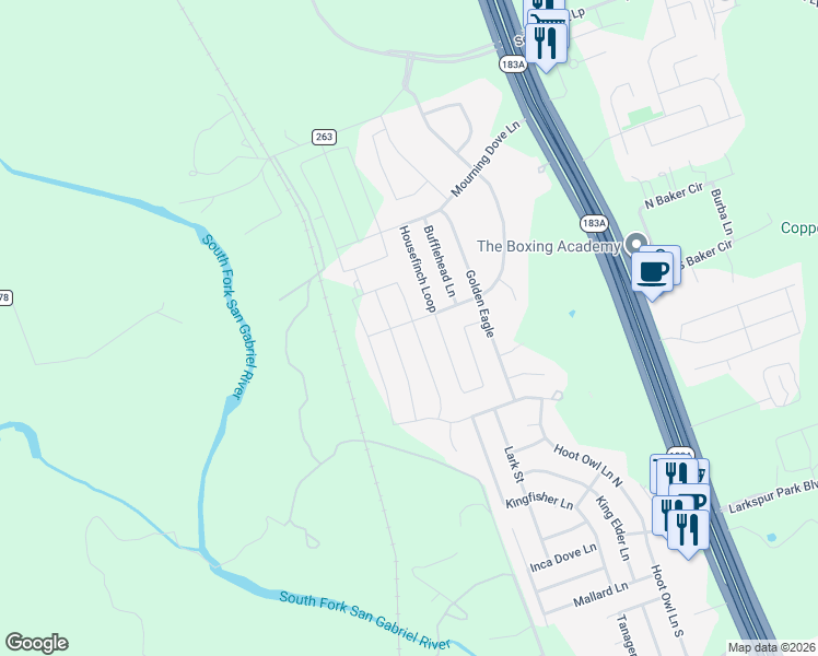 map of restaurants, bars, coffee shops, grocery stores, and more near 197 Spotted Rail Ridge in Leander