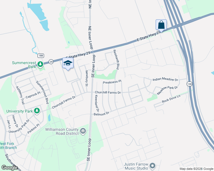 map of restaurants, bars, coffee shops, grocery stores, and more near 308 Steeplechase Drive in Georgetown