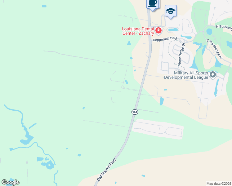 map of restaurants, bars, coffee shops, grocery stores, and more near 18747 Old Scenic Highway in Zachary