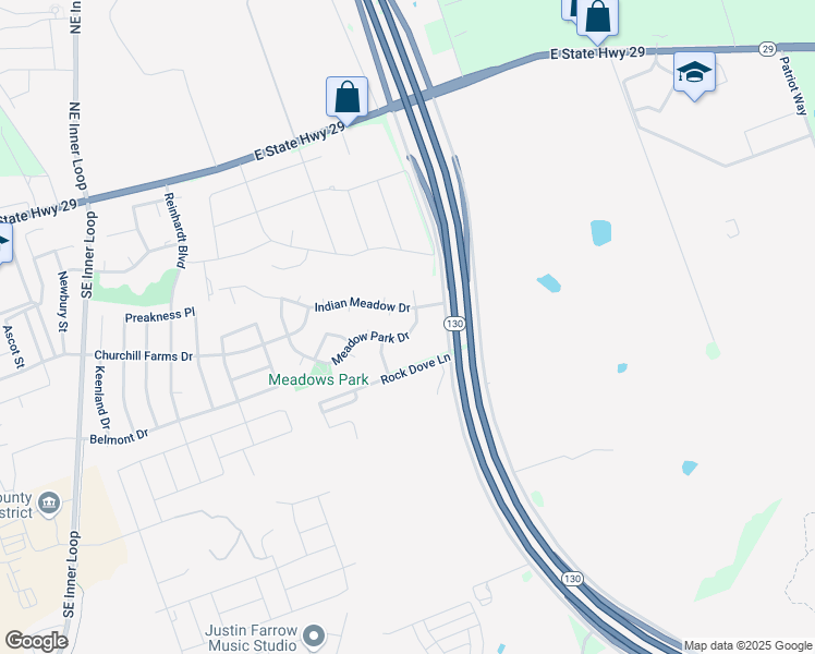 map of restaurants, bars, coffee shops, grocery stores, and more near 120 Meadow Park Drive in Georgetown