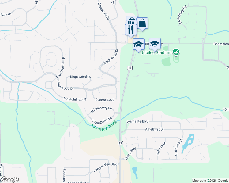 map of restaurants, bars, coffee shops, grocery stores, and more near 102 Beechwood Circle in Daphne
