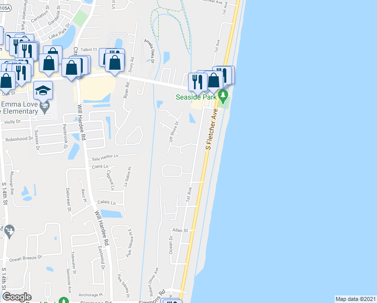 map of restaurants, bars, coffee shops, grocery stores, and more near 2362 Yard Arm Way in Fernandina Beach