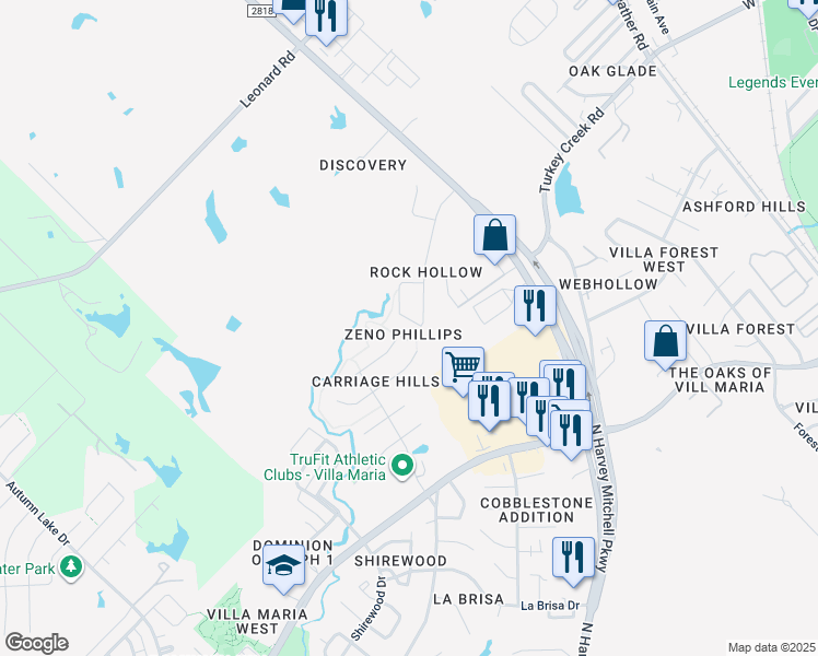 map of restaurants, bars, coffee shops, grocery stores, and more near 1745 Rock Hollow Loop in Bryan