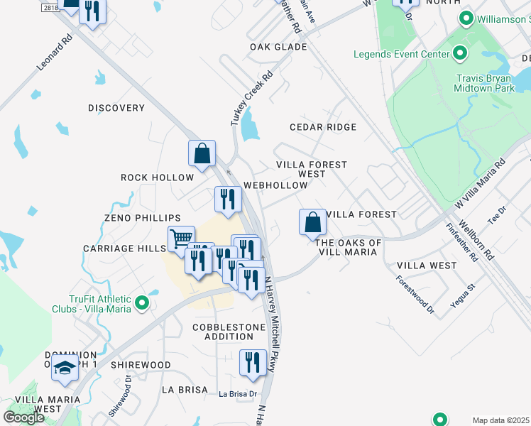 map of restaurants, bars, coffee shops, grocery stores, and more near 1209 Verde Drive in Bryan
