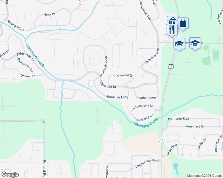map of restaurants, bars, coffee shops, grocery stores, and more near 372 Ridgewood Dr in Daphne