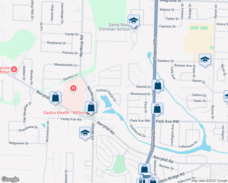 map of restaurants, bars, coffee shops, grocery stores, and more near 6258 Alegre Circle in Milton