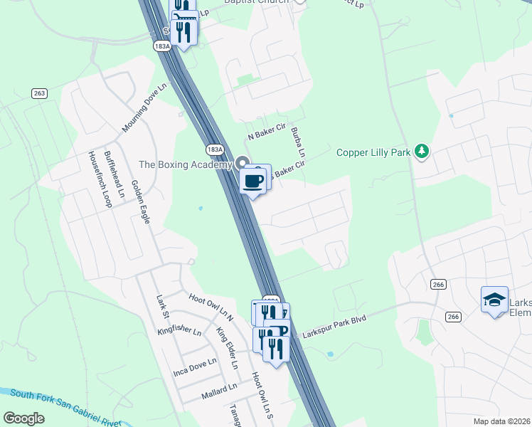 map of restaurants, bars, coffee shops, grocery stores, and more near 109 Syrah Court in Leander