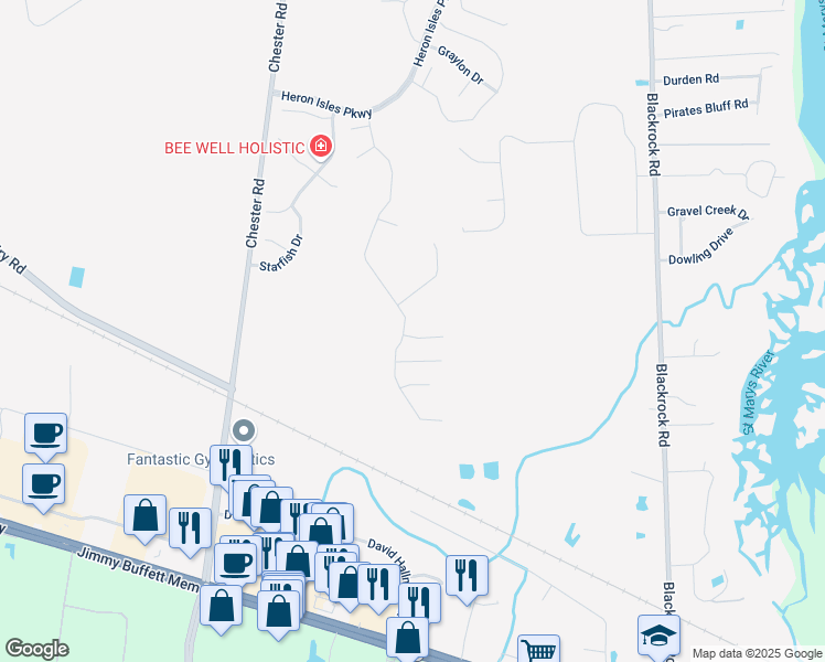 map of restaurants, bars, coffee shops, grocery stores, and more near 96021 Out Creek Way in Yulee