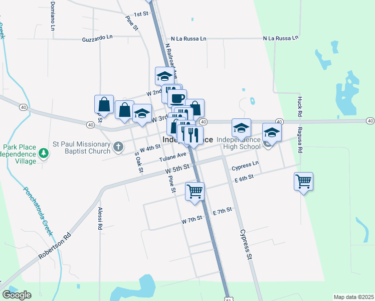 map of restaurants, bars, coffee shops, grocery stores, and more near 505 West Railroad Avenue in Independence