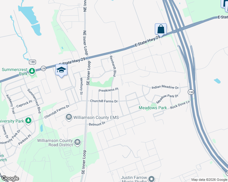 map of restaurants, bars, coffee shops, grocery stores, and more near 303 Reinhardt Boulevard in Georgetown