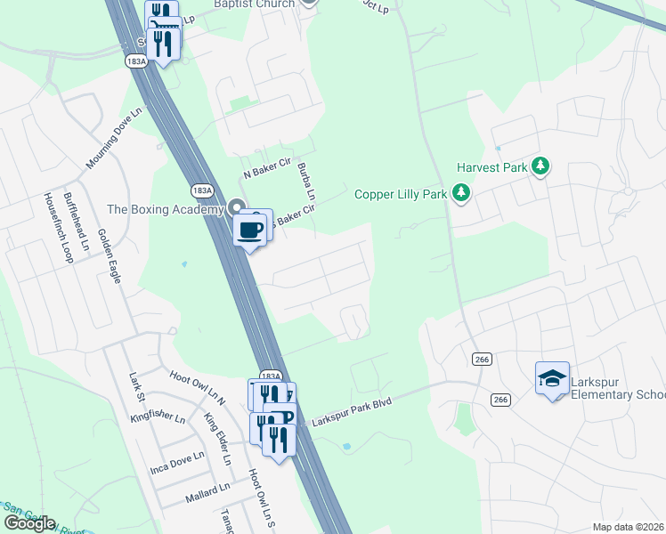 map of restaurants, bars, coffee shops, grocery stores, and more near 253 Trellis Boulevard in Leander