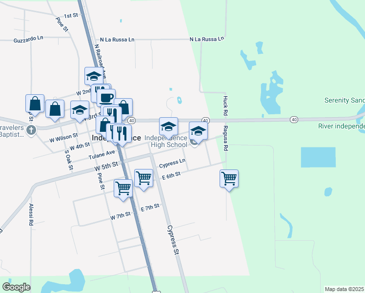 map of restaurants, bars, coffee shops, grocery stores, and more near 221 Tiger Avenue in Independence