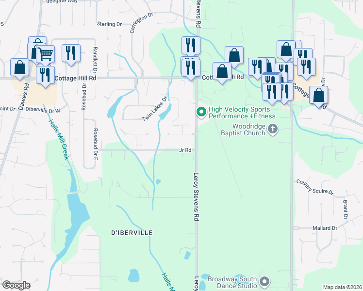 map of restaurants, bars, coffee shops, grocery stores, and more near 8177-8225 Jr Rd in Mobile