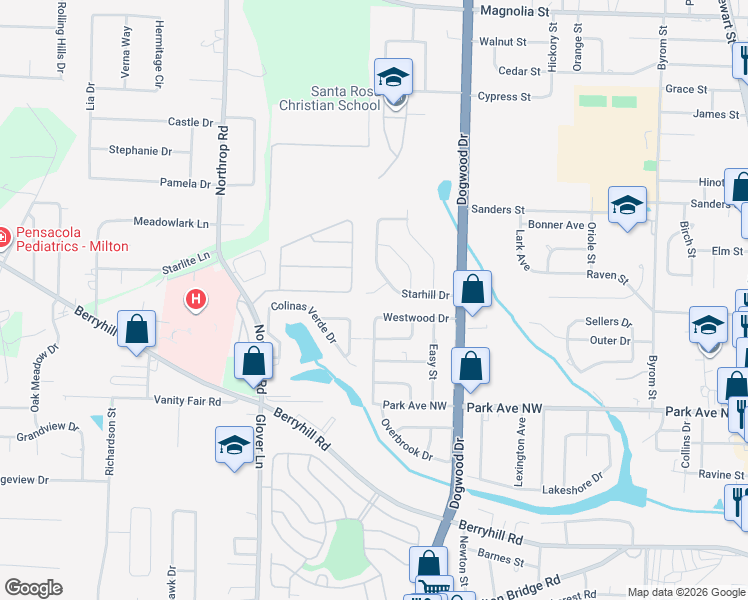 map of restaurants, bars, coffee shops, grocery stores, and more near 6290 Alegre Circle in Milton