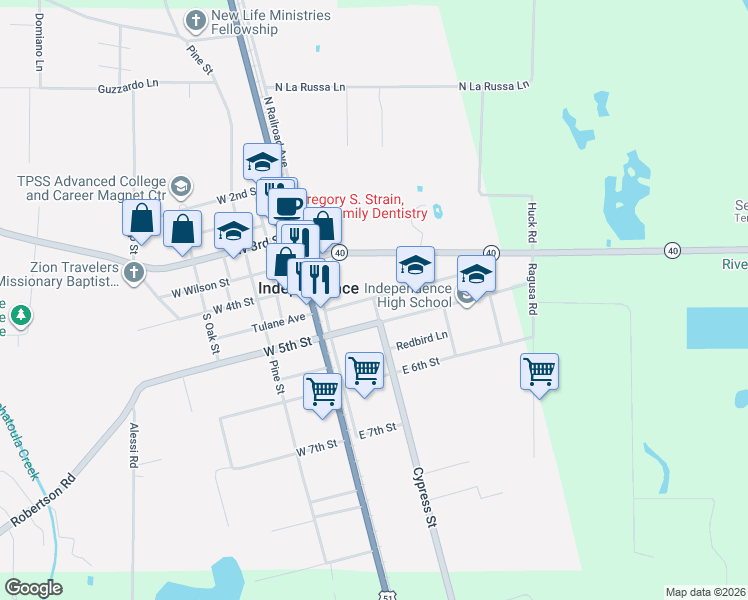 map of restaurants, bars, coffee shops, grocery stores, and more near 159 Tiger Avenue in Independence