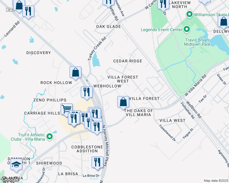 map of restaurants, bars, coffee shops, grocery stores, and more near 1107 Verde Drive in Bryan