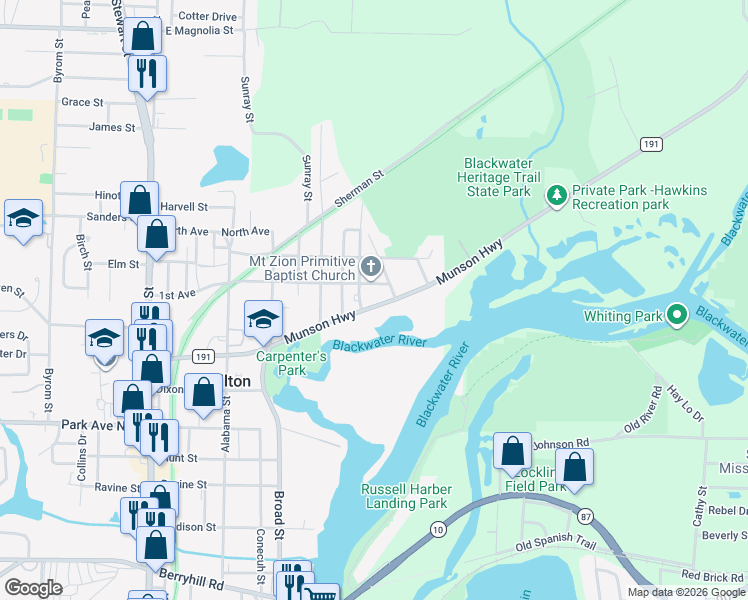 map of restaurants, bars, coffee shops, grocery stores, and more near 6935 Chaffin Street in Milton