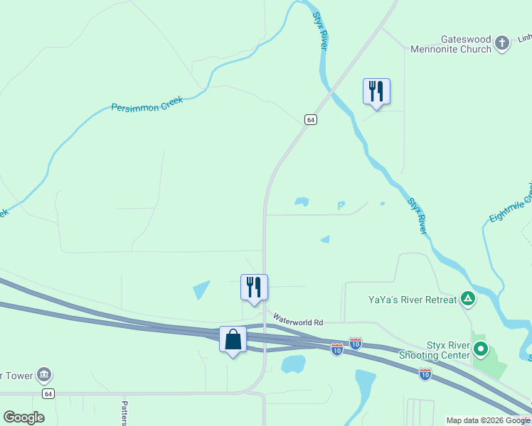 map of restaurants, bars, coffee shops, grocery stores, and more near 28122 County Road 64 in Robertsdale