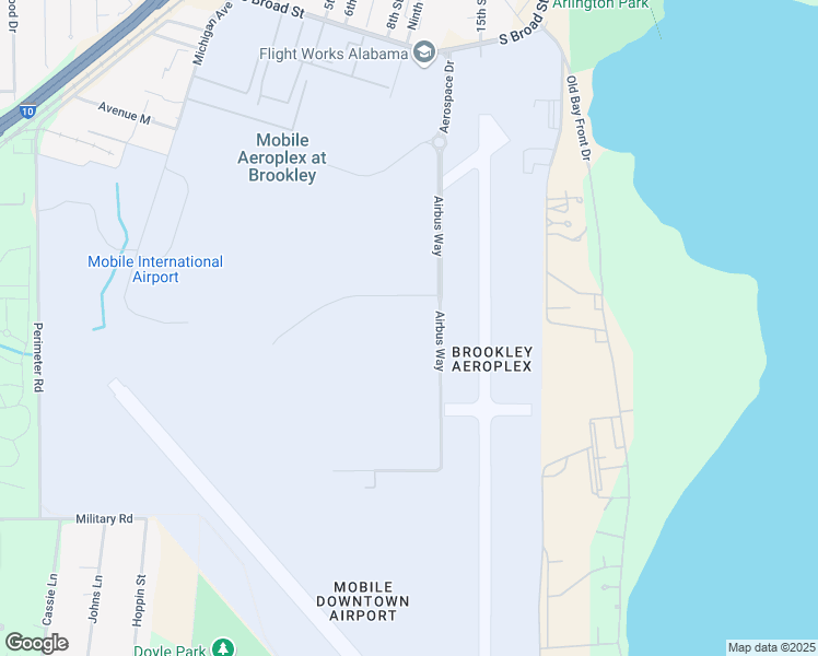 map of restaurants, bars, coffee shops, grocery stores, and more near 320 Airbus Way in Mobile