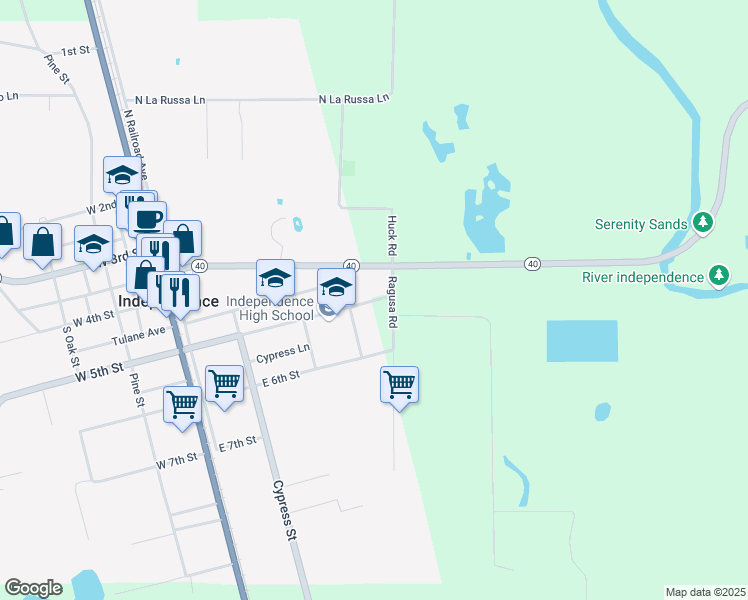 map of restaurants, bars, coffee shops, grocery stores, and more near 13407 Tiger Avenue in Independence