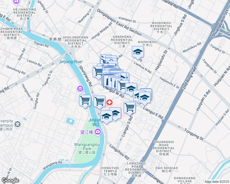 map of restaurants, bars, coffee shops, grocery stores, and more near Lian Gui Xi Lu in Cheng Du Shi