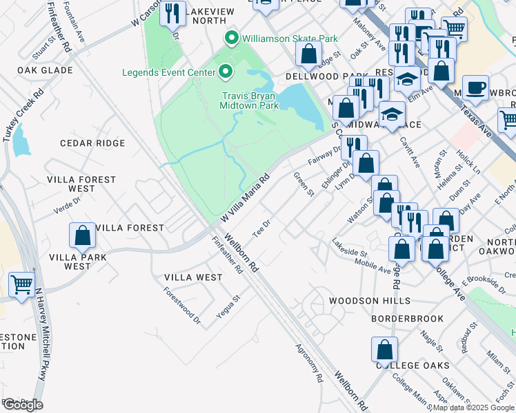 map of restaurants, bars, coffee shops, grocery stores, and more near 3209 Link Street in Bryan