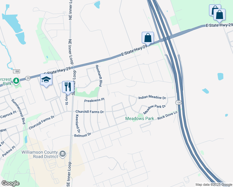 map of restaurants, bars, coffee shops, grocery stores, and more near 1018 Jamie Court in Georgetown