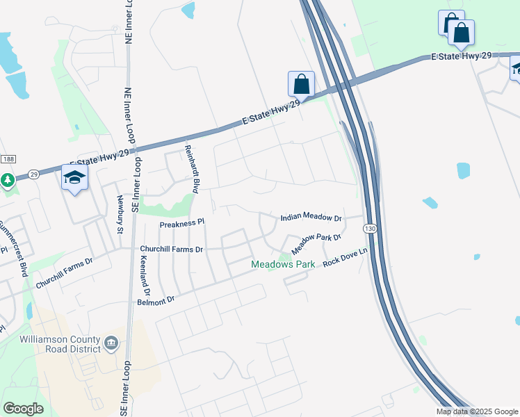 map of restaurants, bars, coffee shops, grocery stores, and more near 802 Indian Meadow Drive in Georgetown