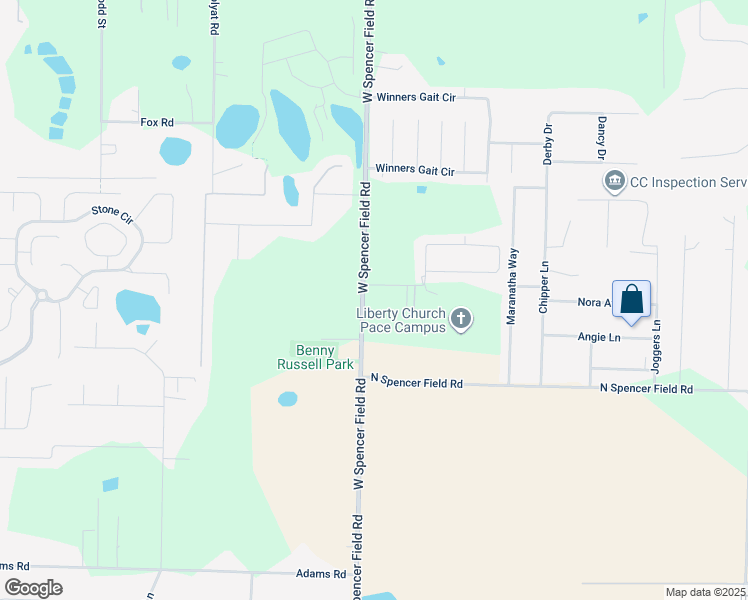 map of restaurants, bars, coffee shops, grocery stores, and more near 5474 West Spencer Field Road in Pace