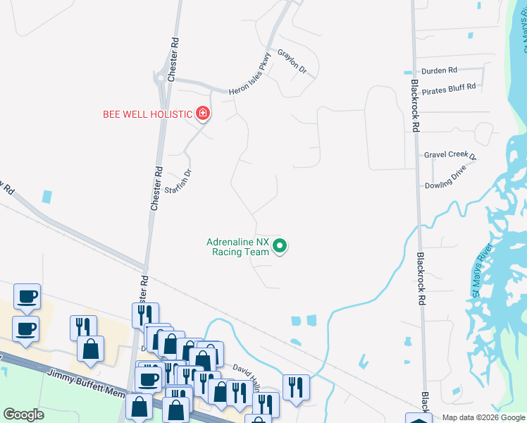 map of restaurants, bars, coffee shops, grocery stores, and more near 96042 Stoney Glen Court in Yulee