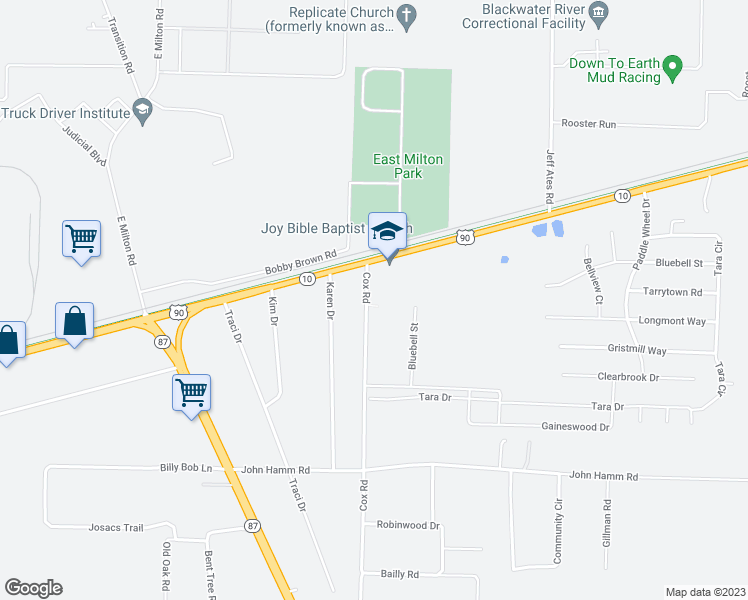 map of restaurants, bars, coffee shops, grocery stores, and more near 5532 Cox Road in Milton