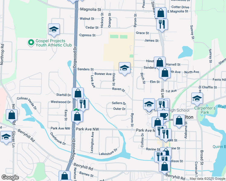 map of restaurants, bars, coffee shops, grocery stores, and more near 6525 Lark Avenue in Milton