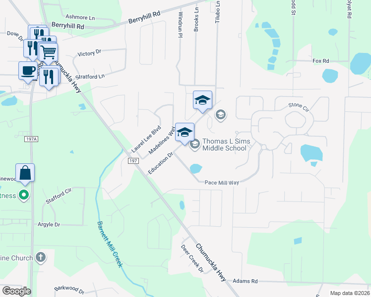 map of restaurants, bars, coffee shops, grocery stores, and more near 5500 Education Drive in Pace