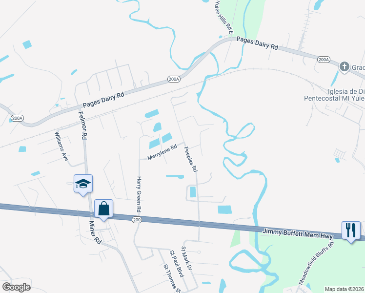 map of restaurants, bars, coffee shops, grocery stores, and more near 86417 Peeples Road in Yulee