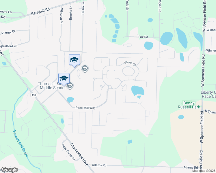 map of restaurants, bars, coffee shops, grocery stores, and more near 3839 Pace Mill Way in Pace