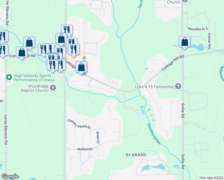 map of restaurants, bars, coffee shops, grocery stores, and more near 7520 Cumberland Court in Mobile