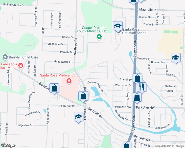 map of restaurants, bars, coffee shops, grocery stores, and more near 5549 Hannah Street in Milton