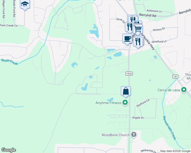 map of restaurants, bars, coffee shops, grocery stores, and more near 3112 Southfork Drive in Pace