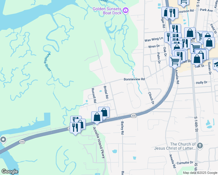 map of restaurants, bars, coffee shops, grocery stores, and more near 2013 Friendly Road in Fernandina Beach