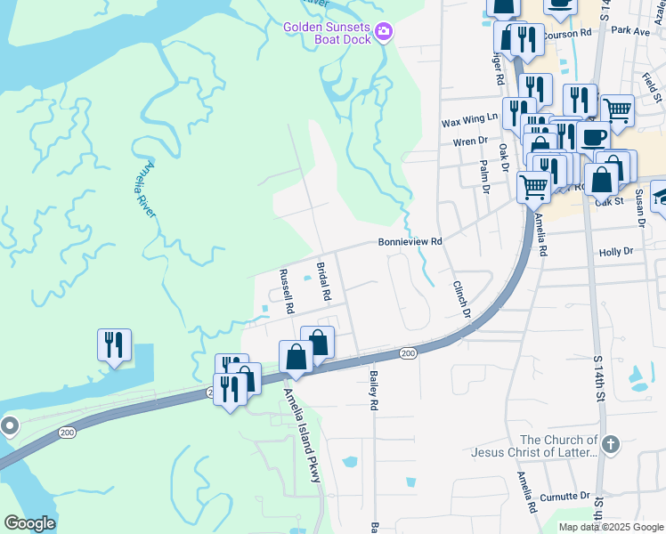 map of restaurants, bars, coffee shops, grocery stores, and more near 2013 Friendly Rd in Fernandina Beach