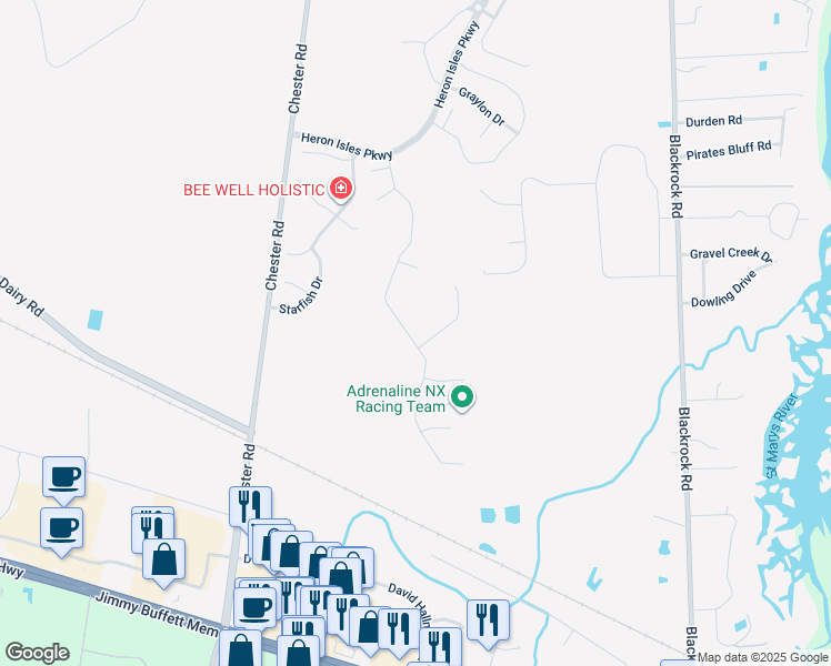 map of restaurants, bars, coffee shops, grocery stores, and more near 96512 Commodore Point Drive in Yulee