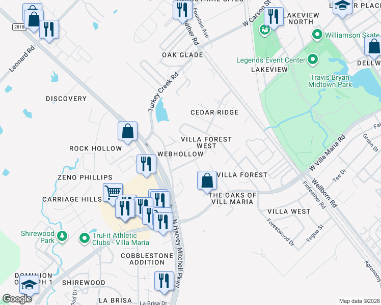 map of restaurants, bars, coffee shops, grocery stores, and more near 1006 Verde Drive in Bryan