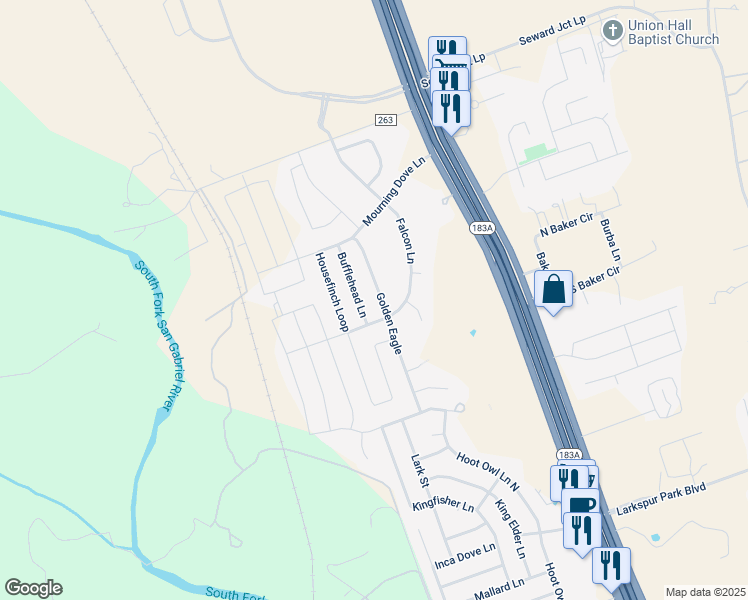 map of restaurants, bars, coffee shops, grocery stores, and more near 160 Golden Eagle Lane in Leander