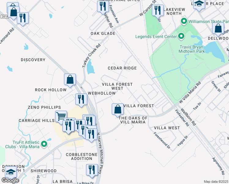 map of restaurants, bars, coffee shops, grocery stores, and more near 1006 Verde Drive in Bryan