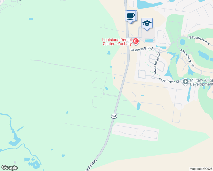map of restaurants, bars, coffee shops, grocery stores, and more near 505 Zimmerman Road in Zachary