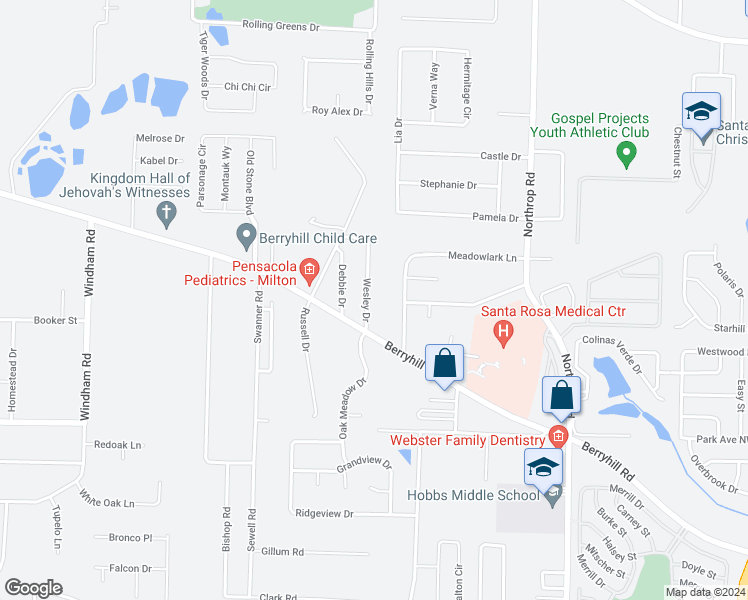 map of restaurants, bars, coffee shops, grocery stores, and more near 5528 Wesley Drive in Milton