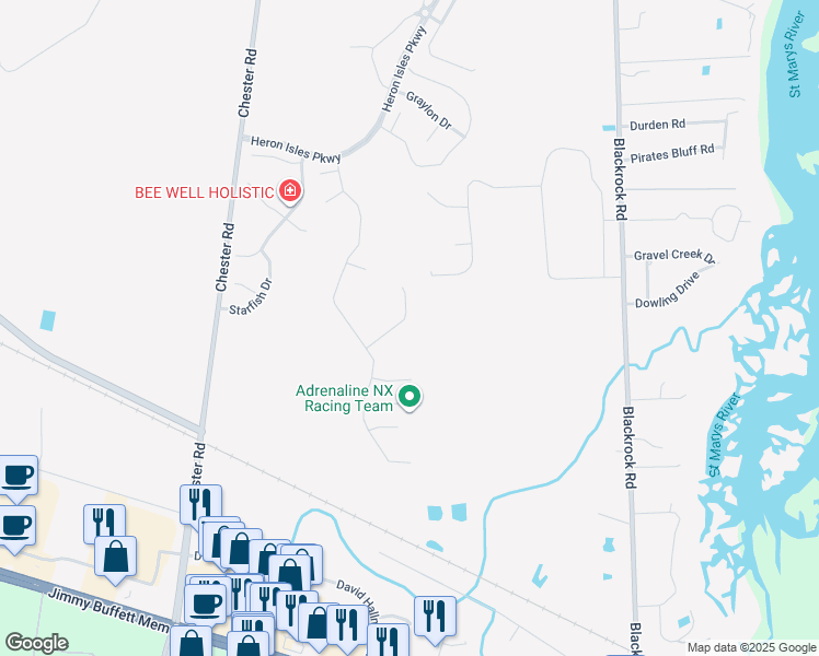 map of restaurants, bars, coffee shops, grocery stores, and more near 96108 Stoney Glen Court in Yulee